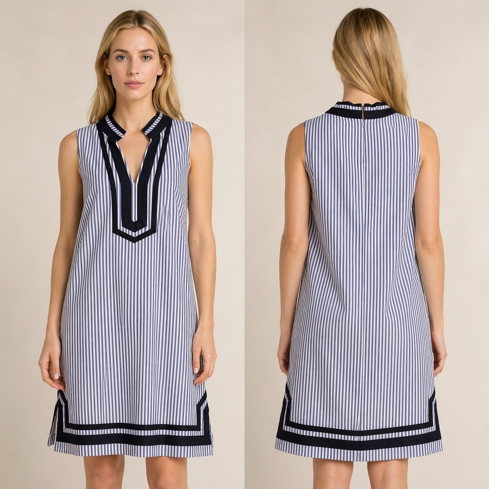 Eliza J Cotton Blend Sleeveless Dress Nautical‎ Striped Resort Summer Chic SZ 12